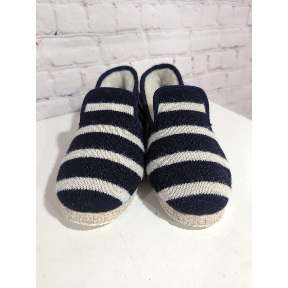 ARMOR-LUX Wool Slippers 38 US 7-8 Womens Natural Navy Stripe Indoor Outdoor - Picture 6 of 10
